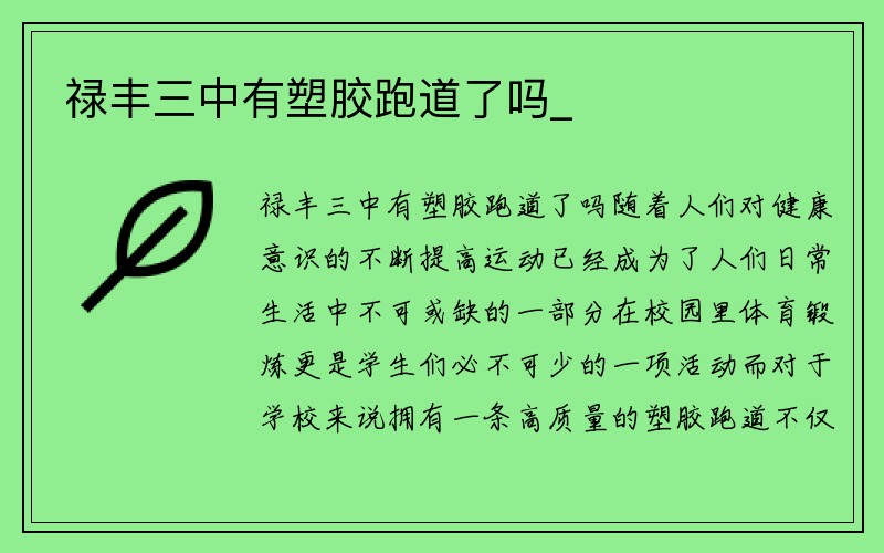 禄丰三中有塑胶跑道了吗_